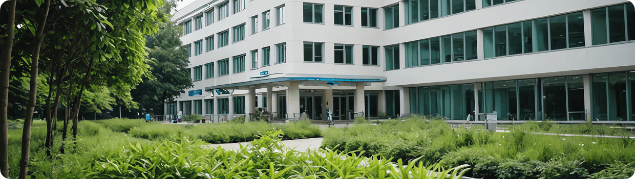 Modern healthcare facility with landscaped entrance